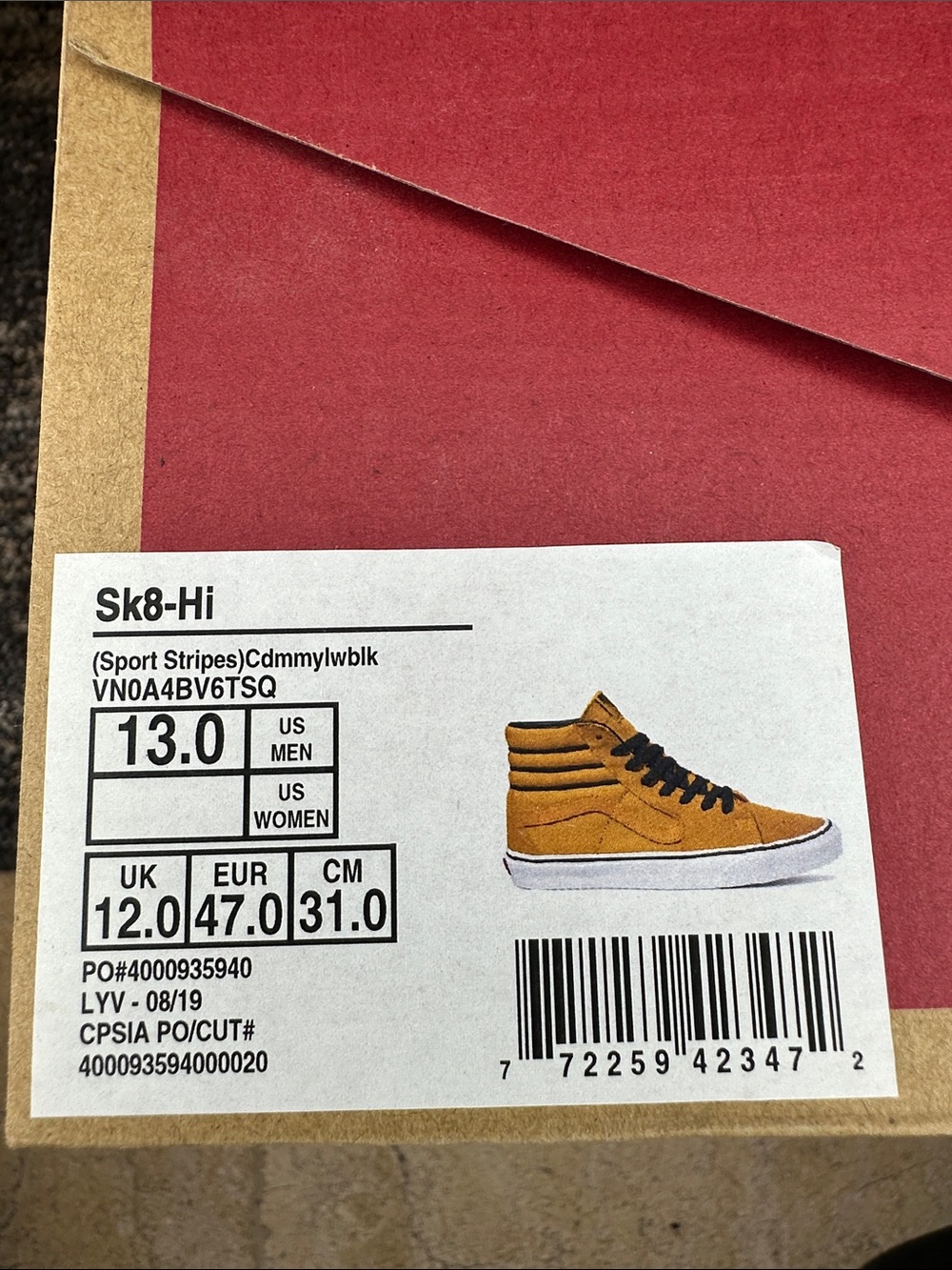 Vans Yellow High-Top Skate Sneakers with Black Laces - Picture 10 of 10